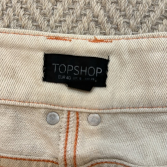 White high waisted carpenter style pants with orange stitching - Picture 2 of 2